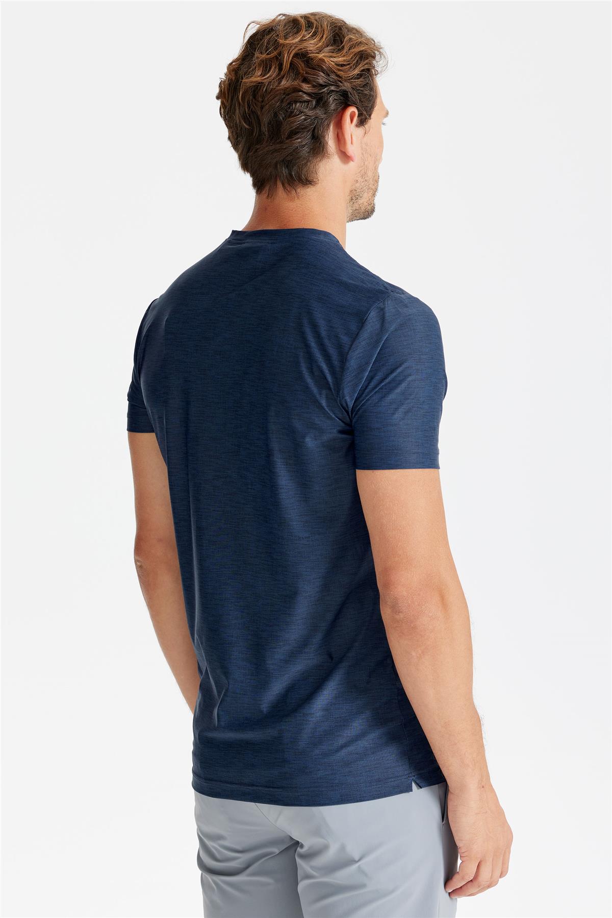 Lacivert Sıfır Yaka Teknik Kumaş T-shirt