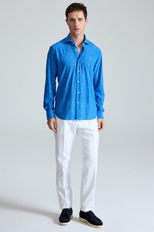 Açık Mavi Orian Motif Desenli Teknik Kumaş Gömlek