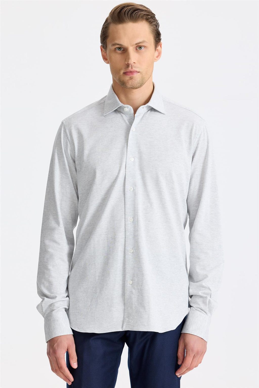 Açık Gri Pamuk Kaşmir Gömlek - Image 1