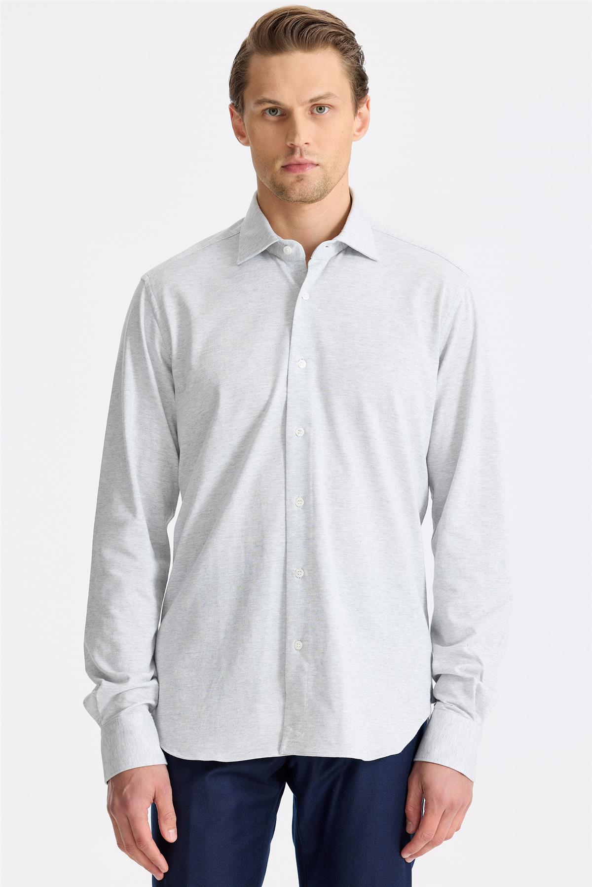 Açık Gri Pamuk Kaşmir Gömlek - Image 1