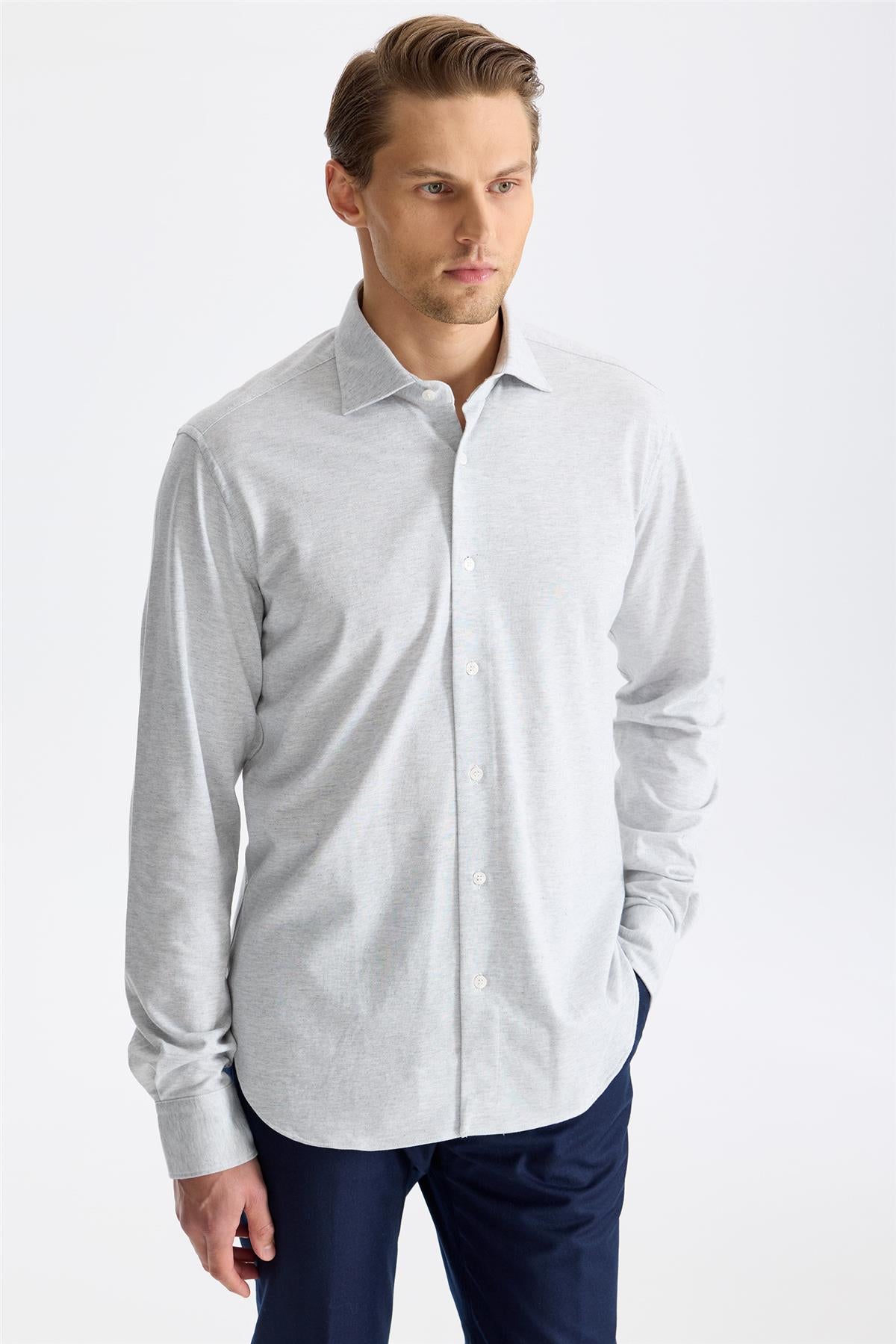 Açık Gri Pamuk Kaşmir Gömlek - Image 5