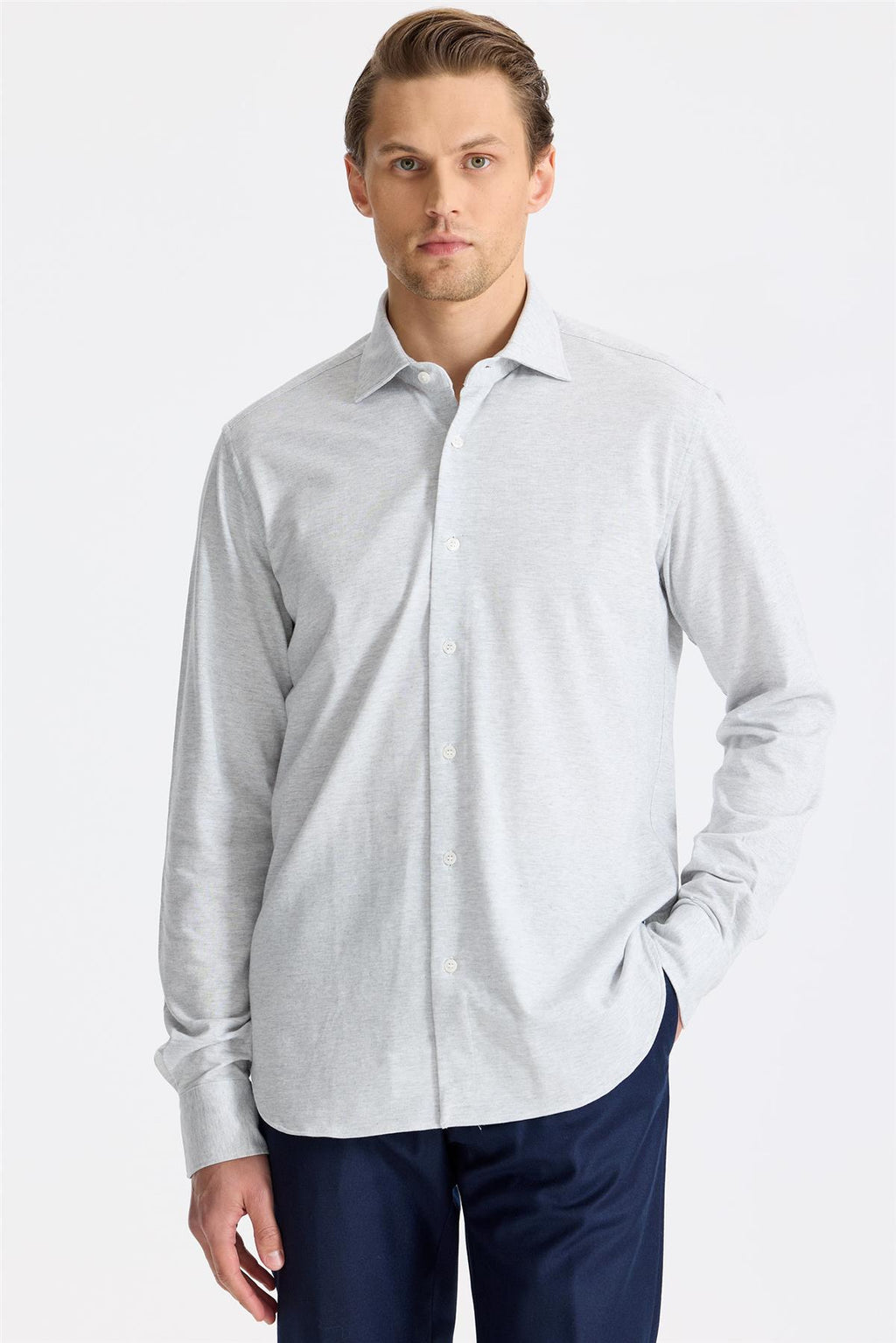 Açık Gri Pamuk Kaşmir Gömlek - Image 3