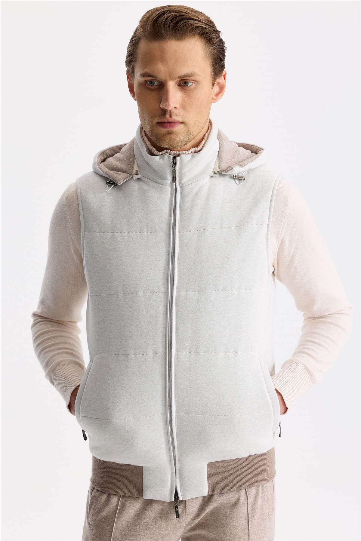Açık Gri Pamuk Kaşmir Şişme Yelek - Image 3