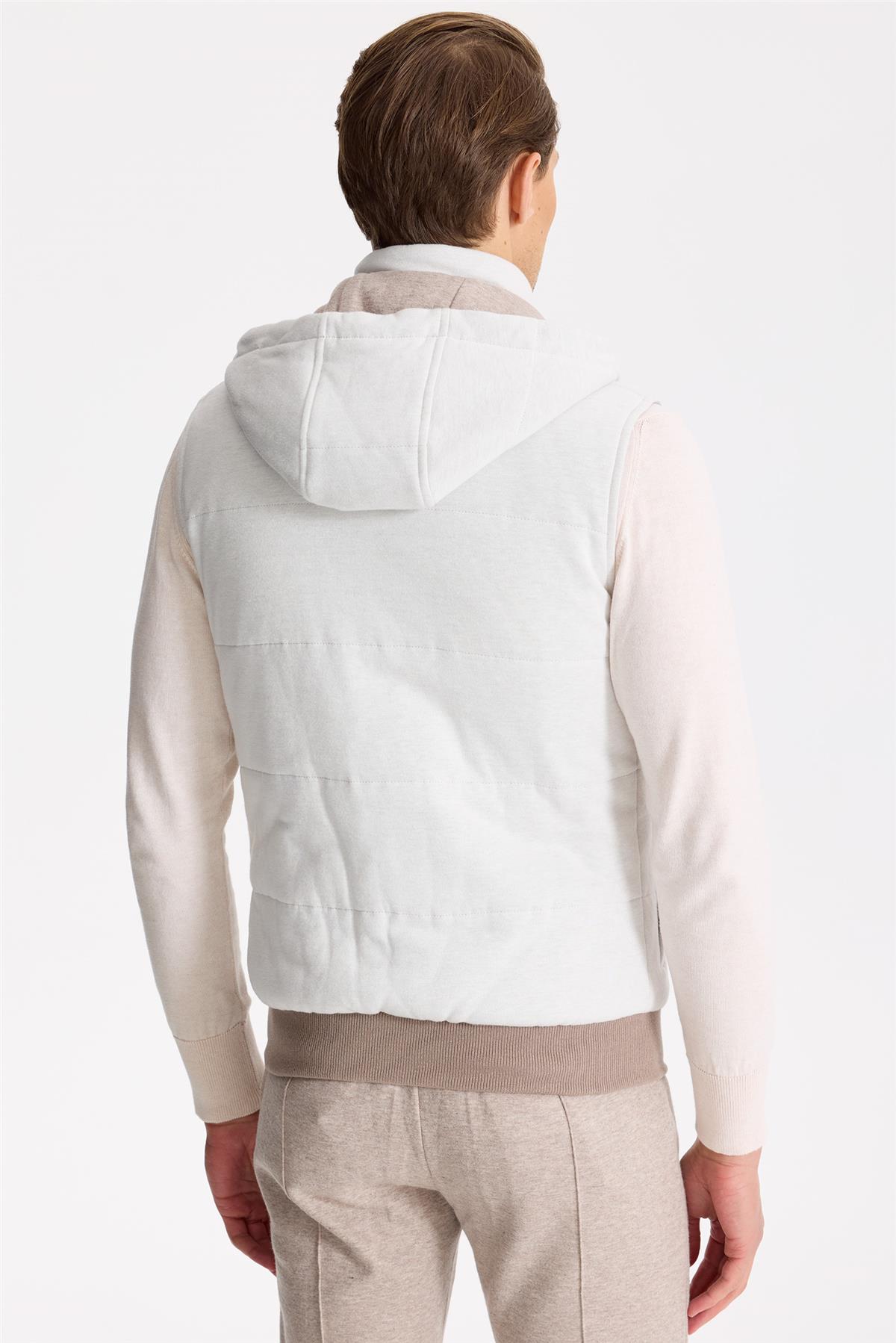 Açık Gri Pamuk Kaşmir Şişme Yelek - Image 5