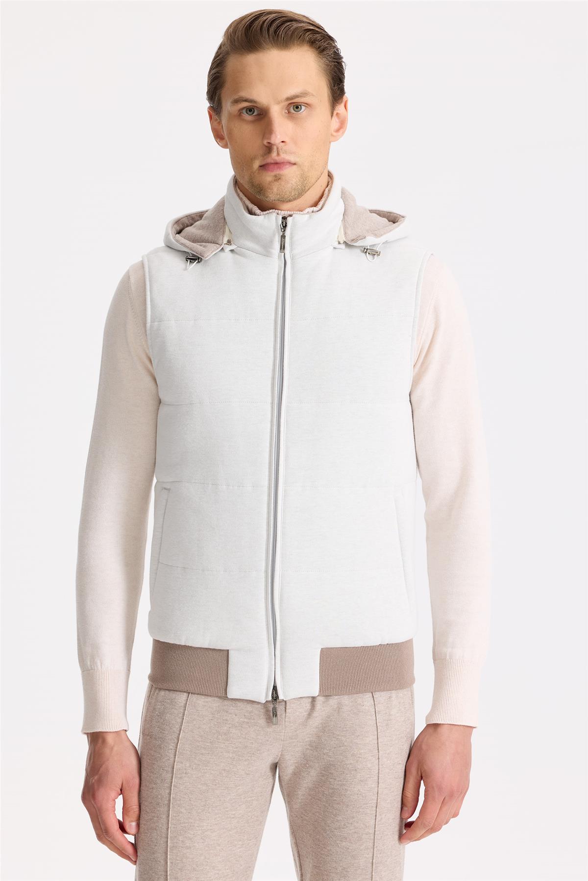 Açık Gri Pamuk Kaşmir Şişme Yelek - Image 1