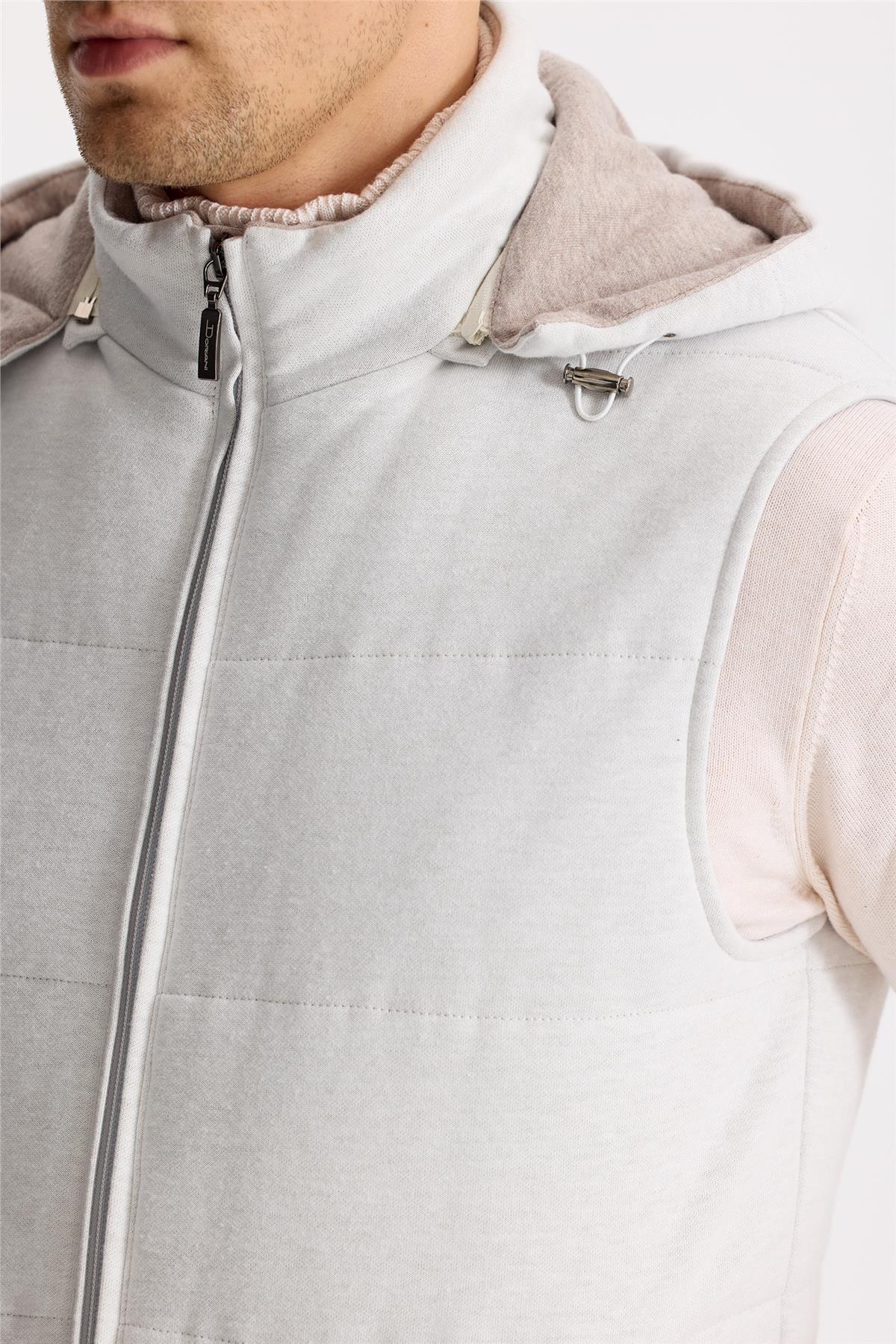 Açık Gri Pamuk Kaşmir Şişme Yelek - Image 2