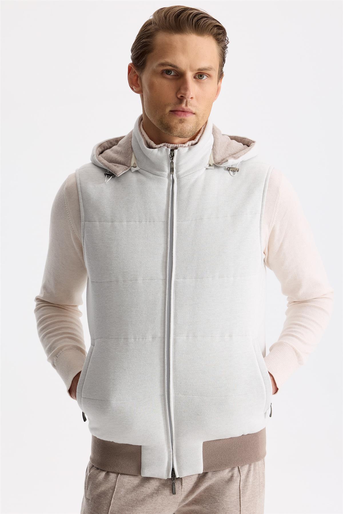 Açık Gri Pamuk Kaşmir Şişme Yelek - Image 4