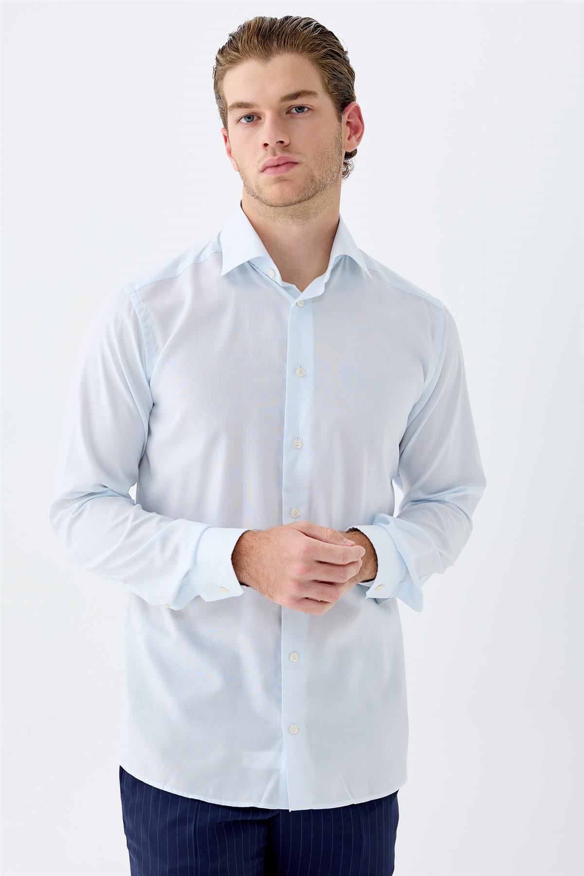 Açık Mavi Oxford Pamuk Gömlek - Image 4