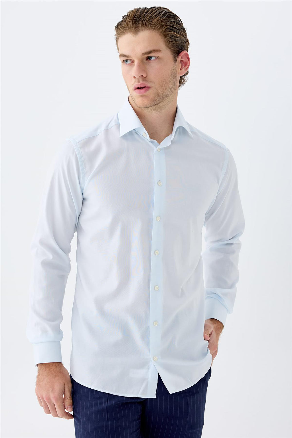 Açık Mavi Oxford Pamuk Gömlek - Image 5