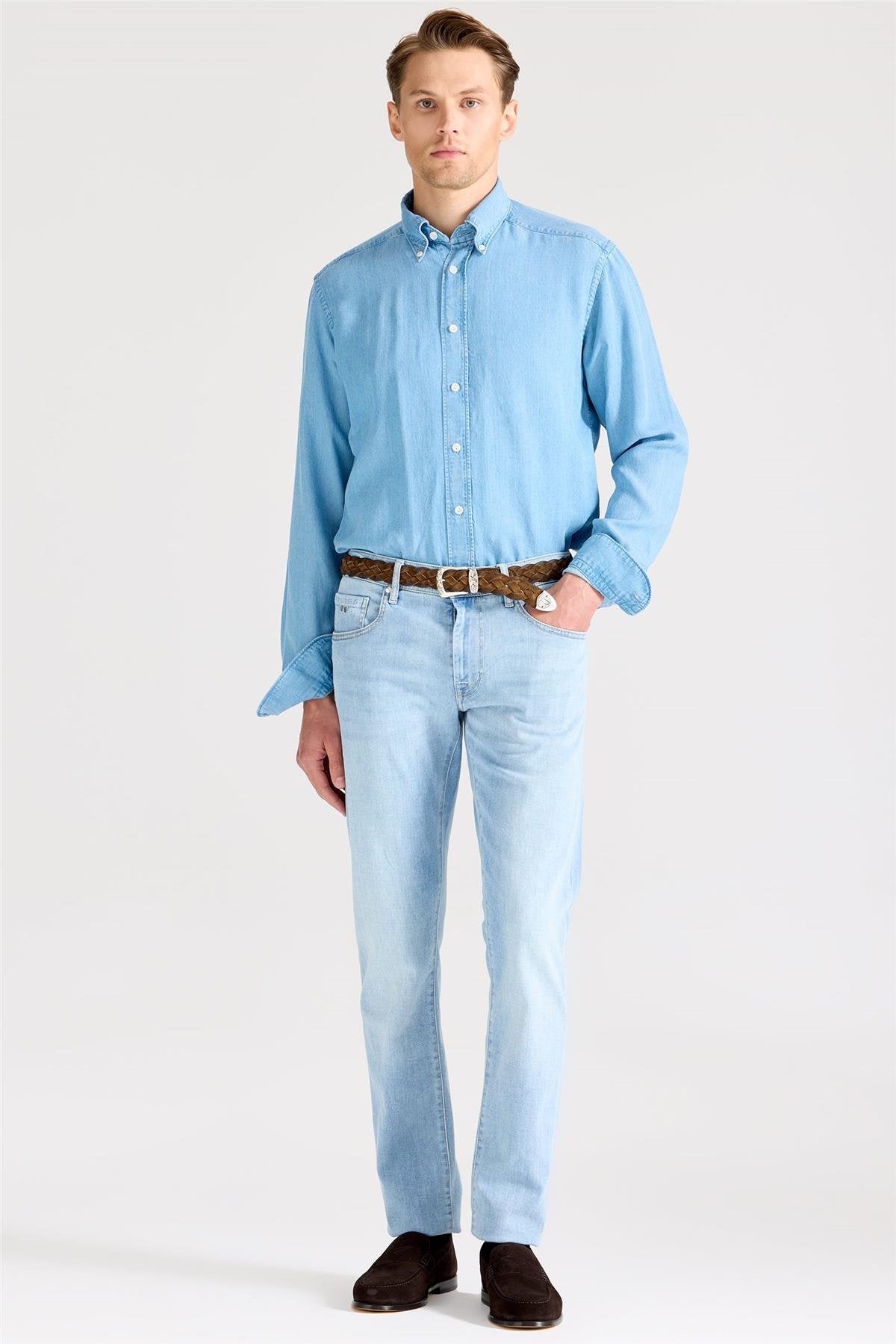 Açık Mavi Pamuk Denim Pantolon - Image 3