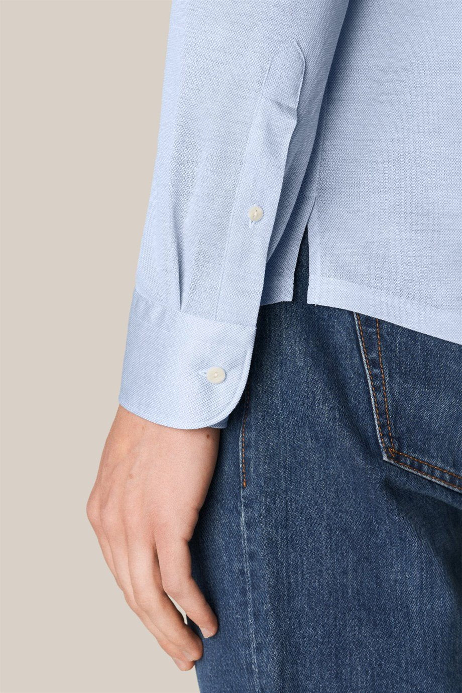 Açık Mavi Contemporary Pique Gömlek - Image 3