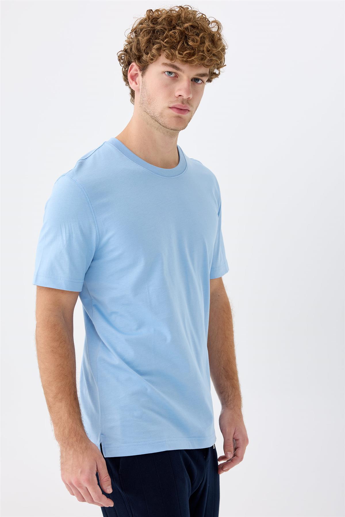 Açık Mavi Supima Pamuk T-Shirt - Image 3