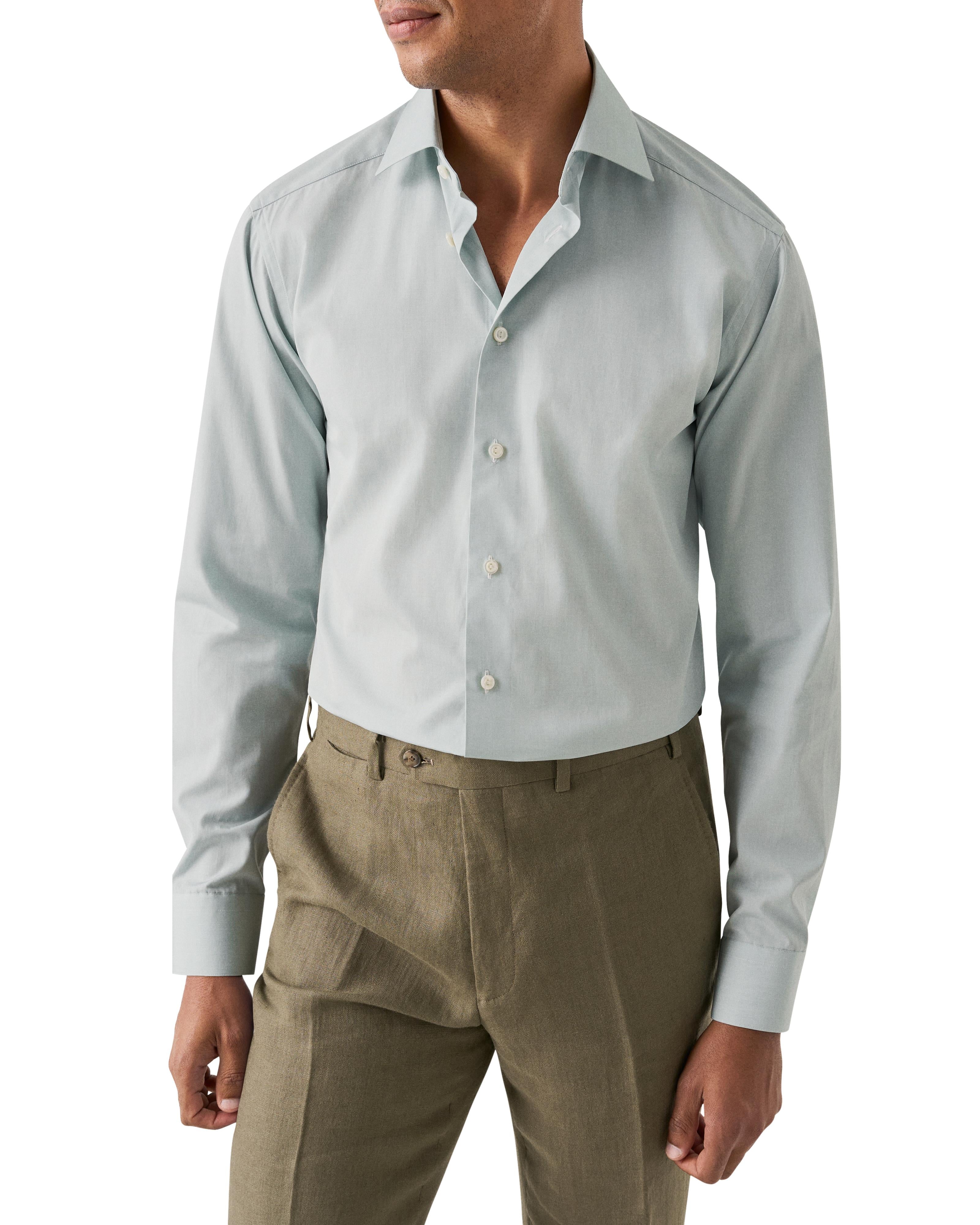 Açık Yeşil Contemporary Elevated Poplin Gömlek - Image 3