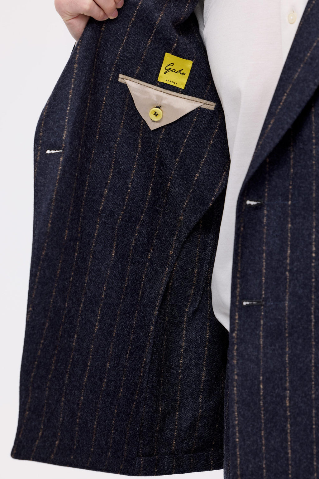 Antrasit Bej Çizgili Yün Kaşmir Kruvaze Takım Elbise - Image 5