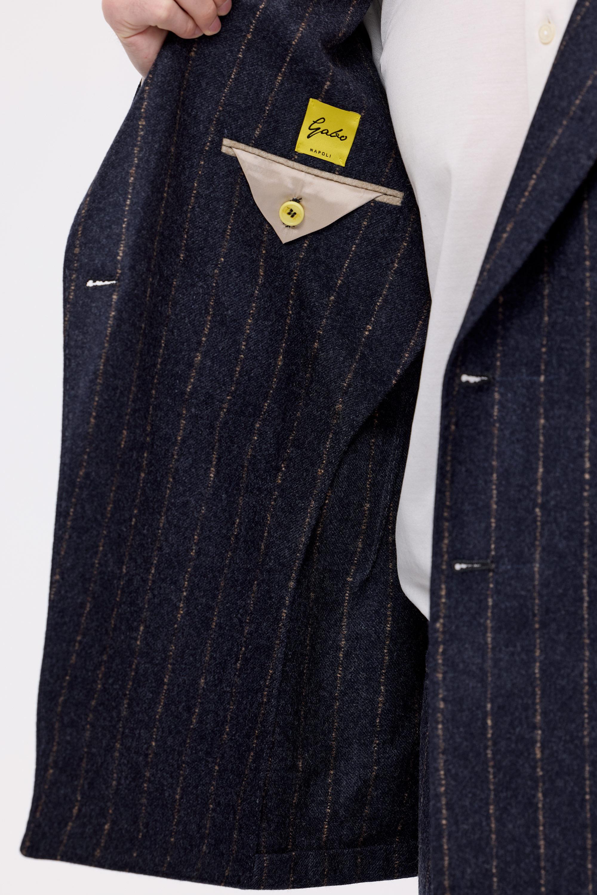 Antrasit Bej Çizgili Yün Kaşmir Kruvaze Takım Elbise - Image 5