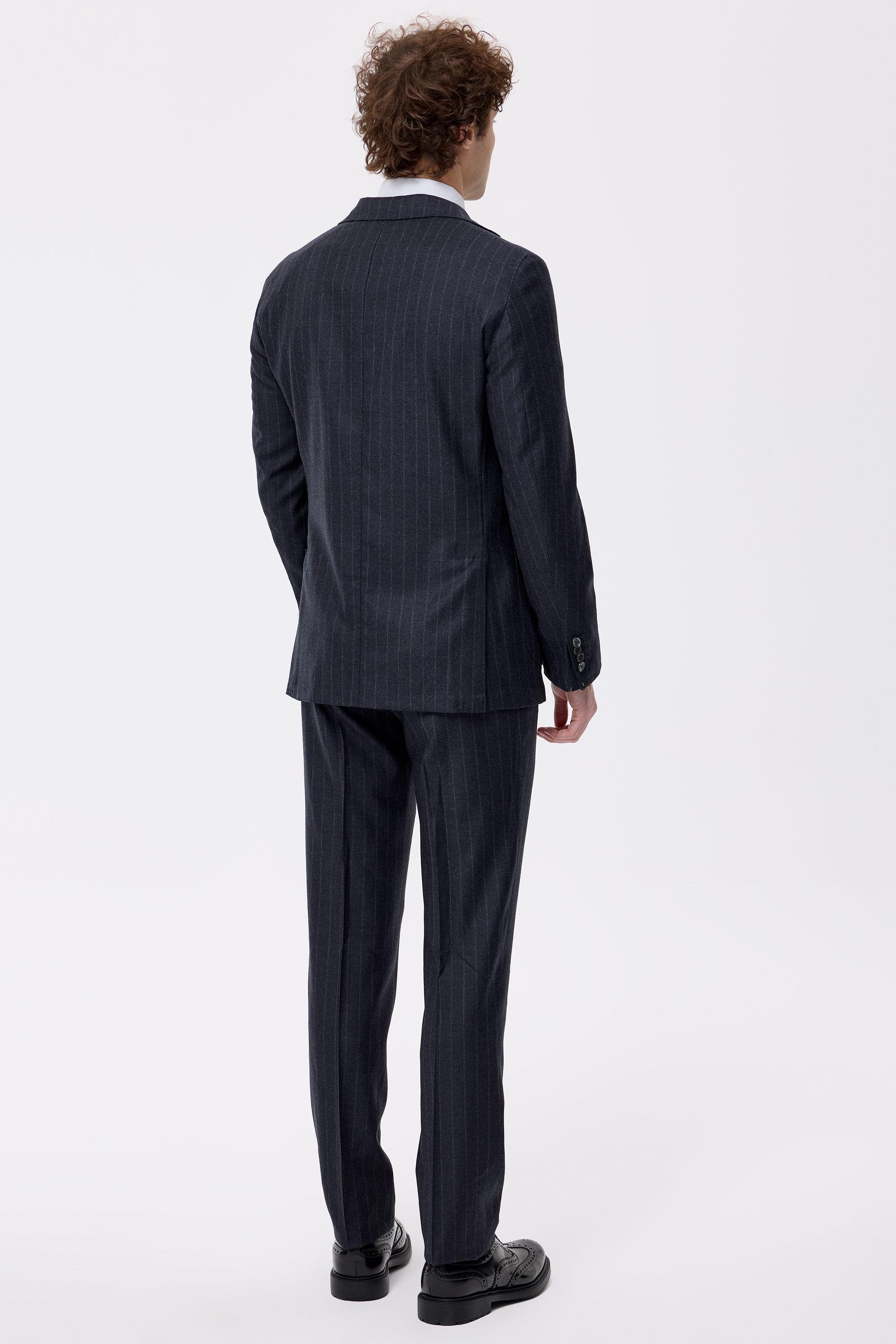 Antrasit Çizgili Saf Yün  Takım Elbise - Image 4