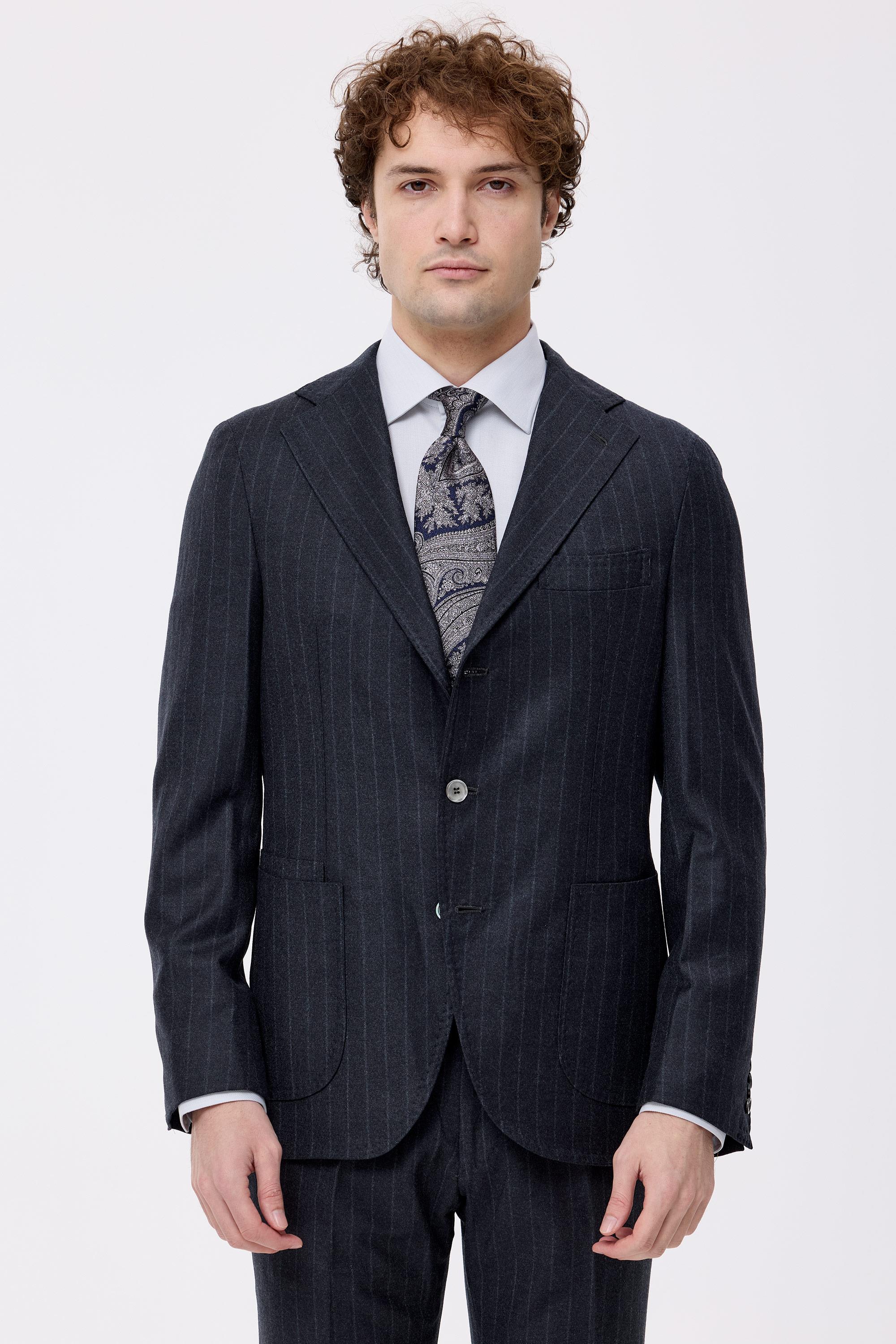 Antrasit Çizgili Saf Yün  Takım Elbise - Image 3