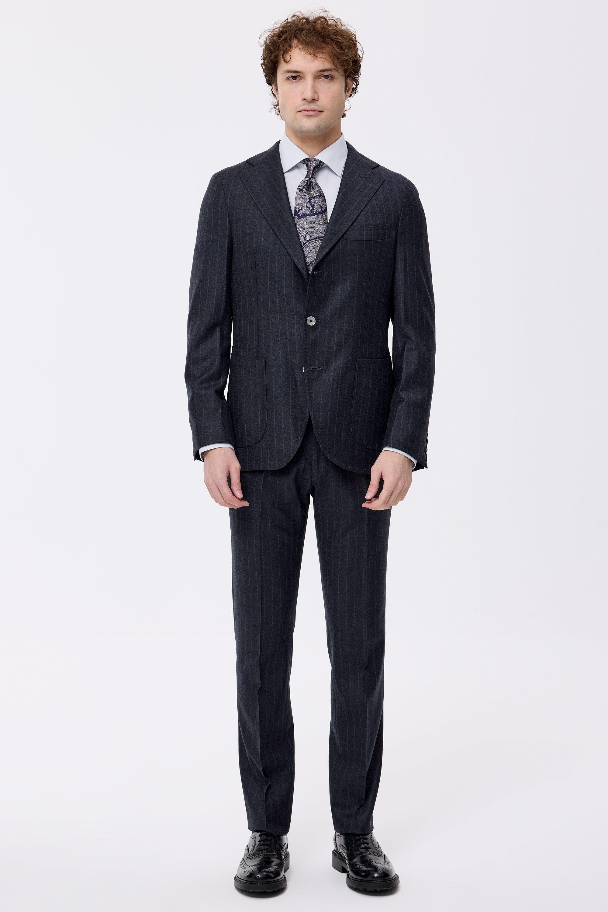 Antrasit Çizgili Saf Yün  Takım Elbise - Image 1