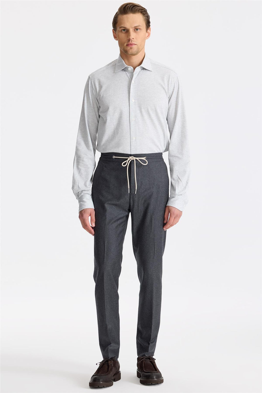 Antrasit Gri Beli Bağcıklı Yün Pantolon - Image 1