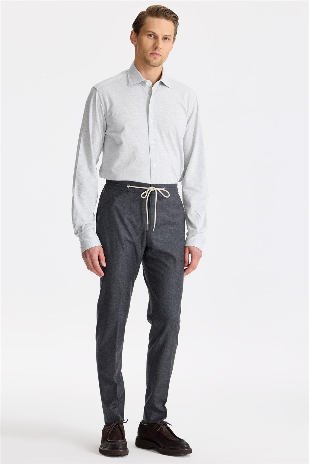 Antrasit Gri Beli Bağcıklı Yün Pantolon - Image 2