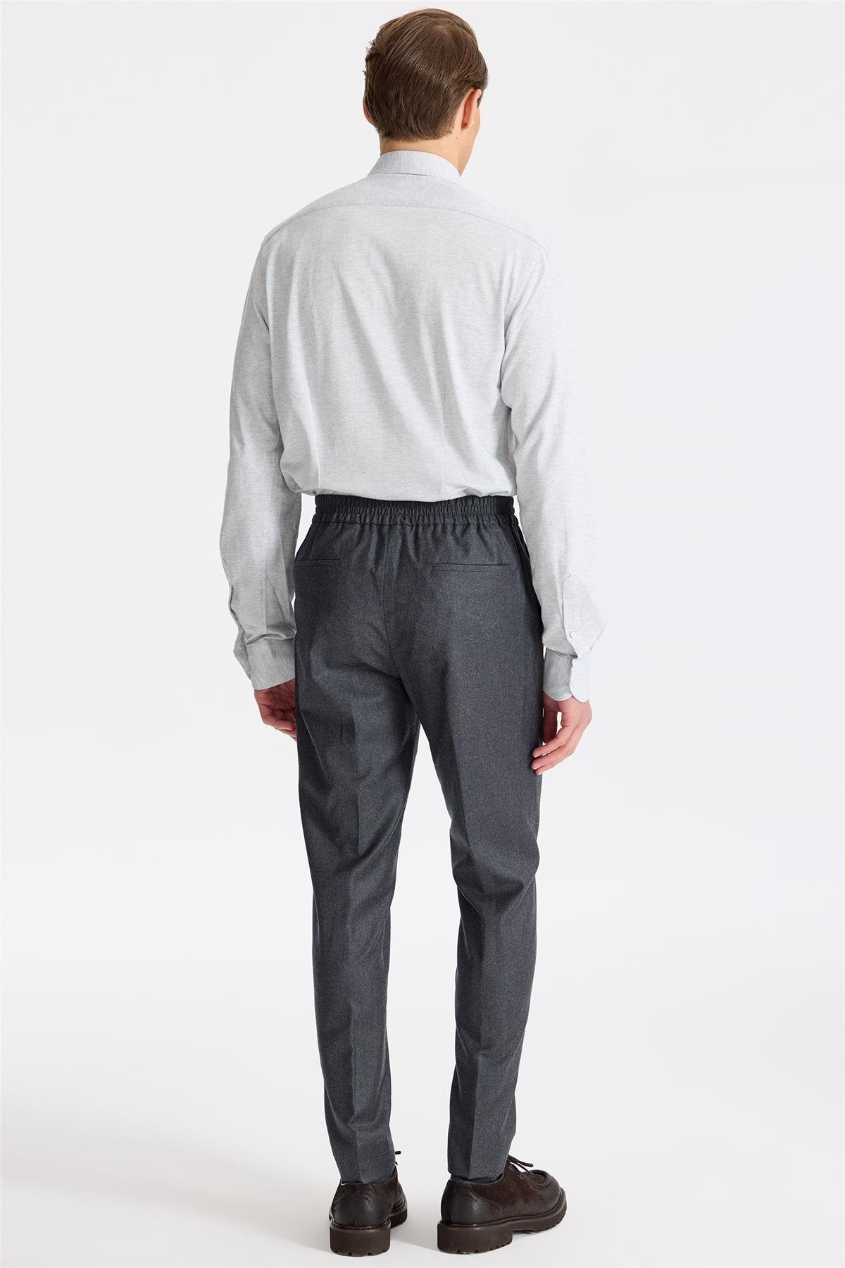 Antrasit Gri Beli Bağcıklı Yün Pantolon - Image 5