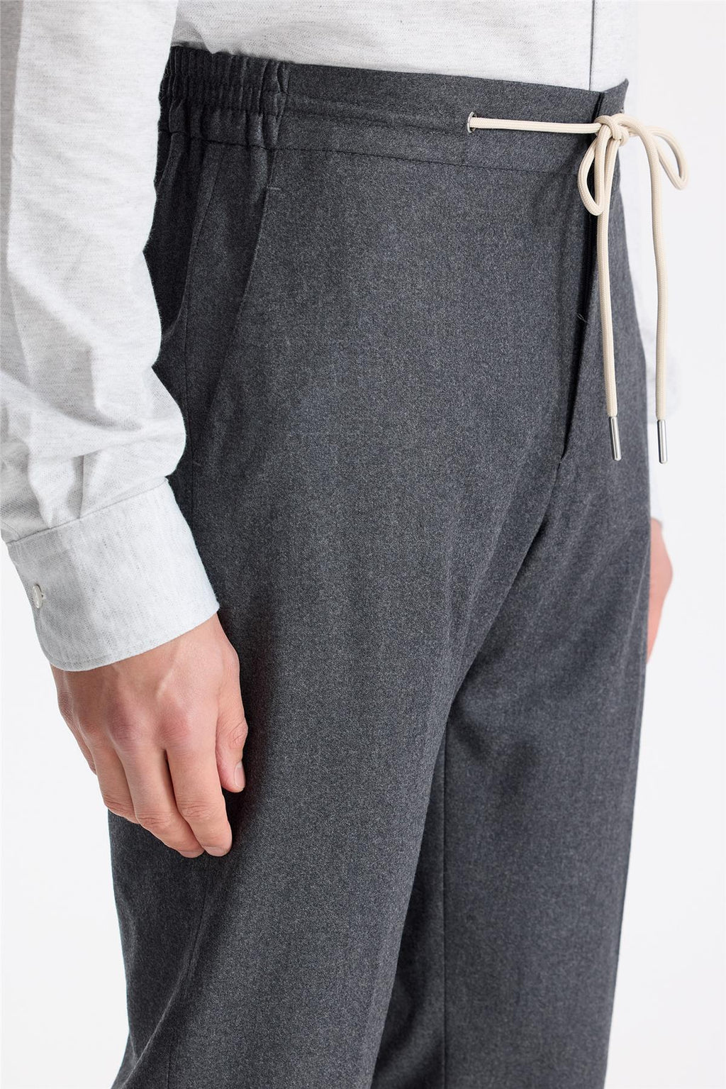 Antrasit Gri Beli Bağcıklı Yün Pantolon - Image 4