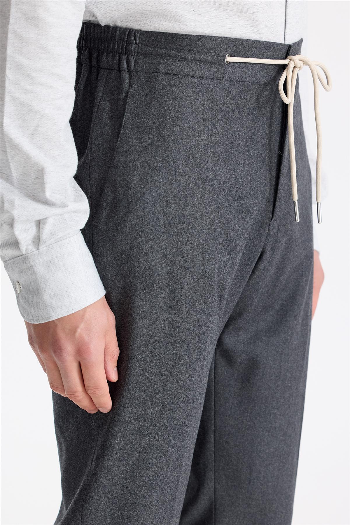 Antrasit Gri Beli Bağcıklı Yün Pantolon - Image 4