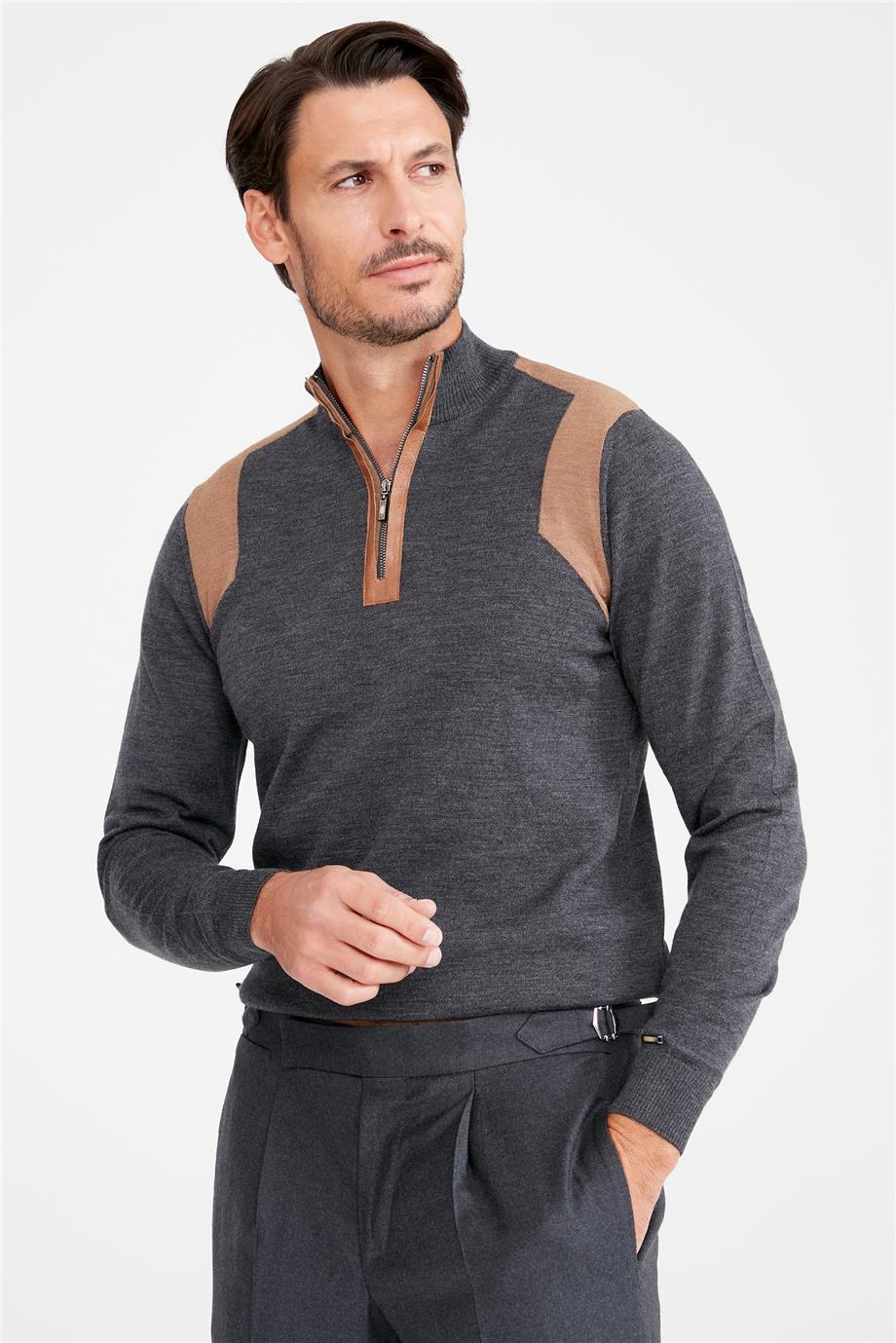 Antrasit Trio Yaka Yün Triko - Image 1