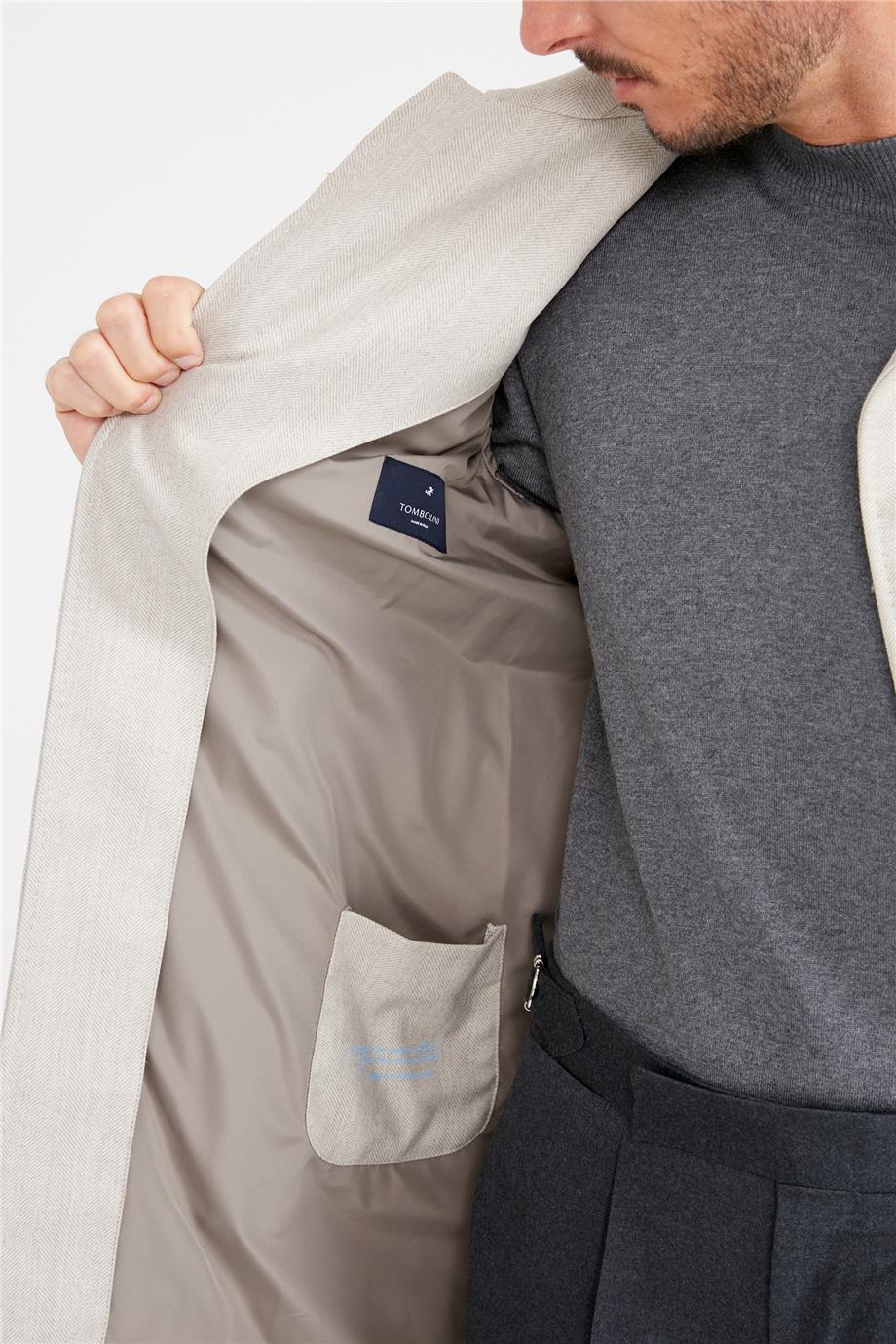 Bej Balık Sırtı Yün Palto - Image 5