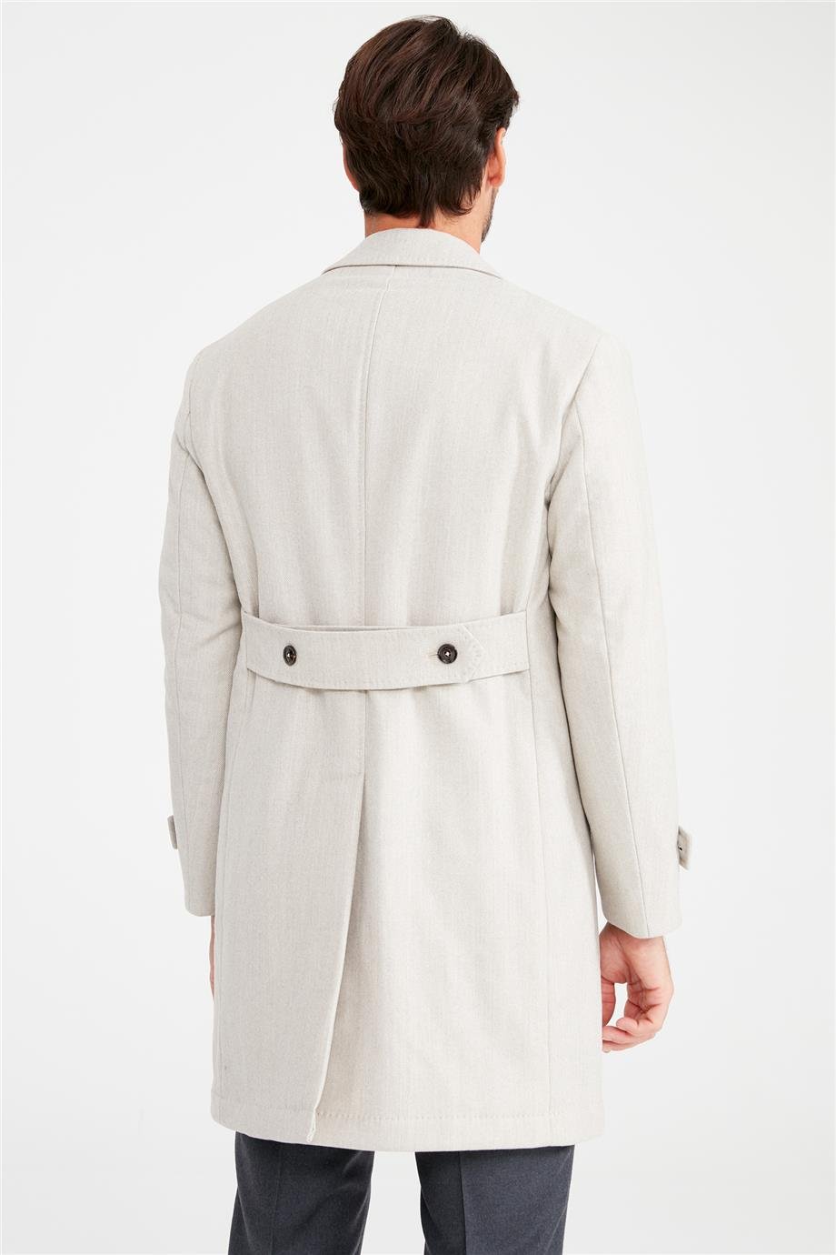 Bej Balık Sırtı Yün Palto - Image 3