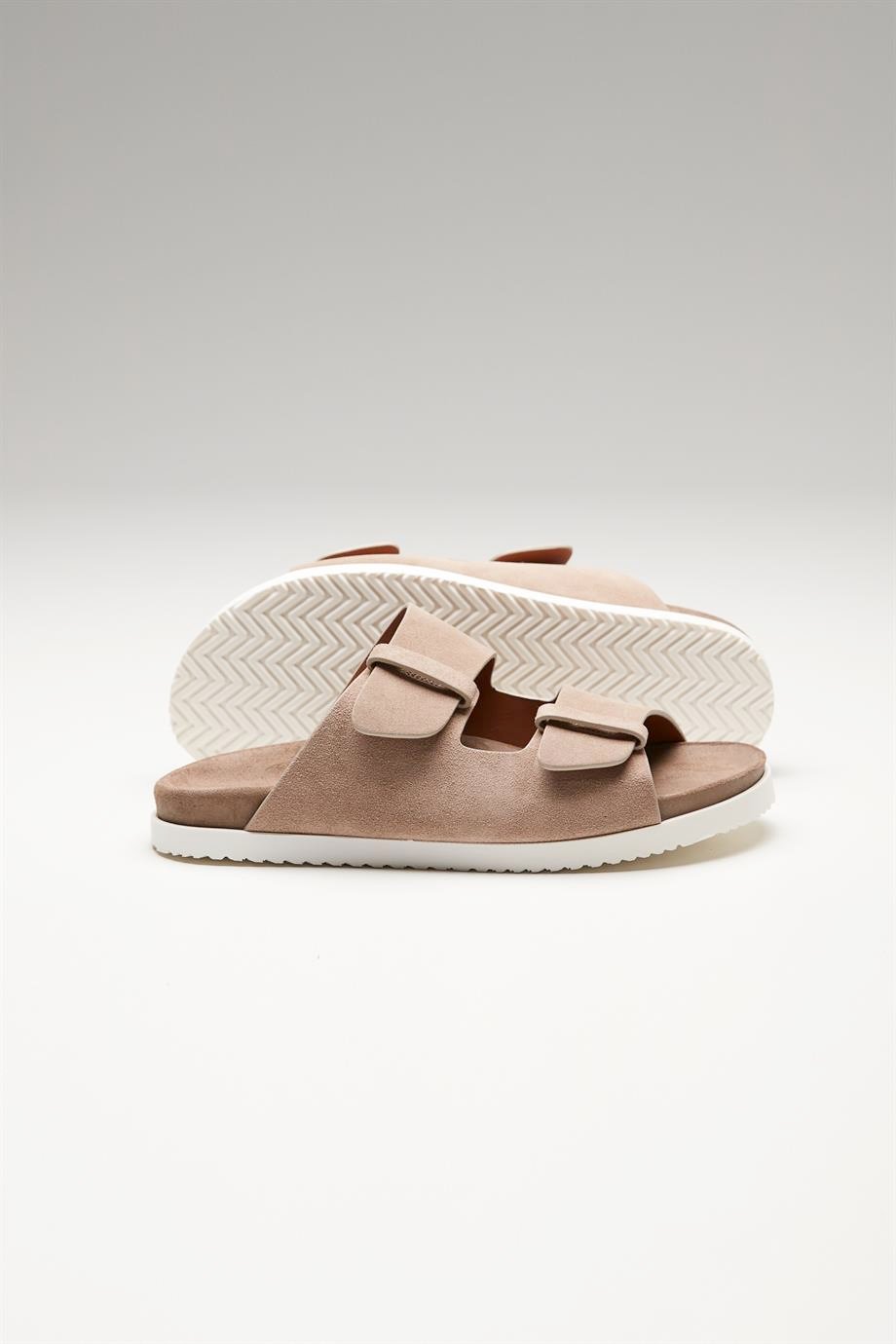 Bej Bantlı Erkek Deri Sandalet - Image 3