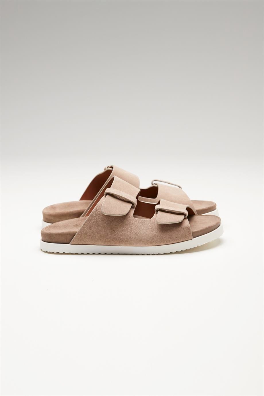 Bej Bantlı Erkek Deri Sandalet - Image 1