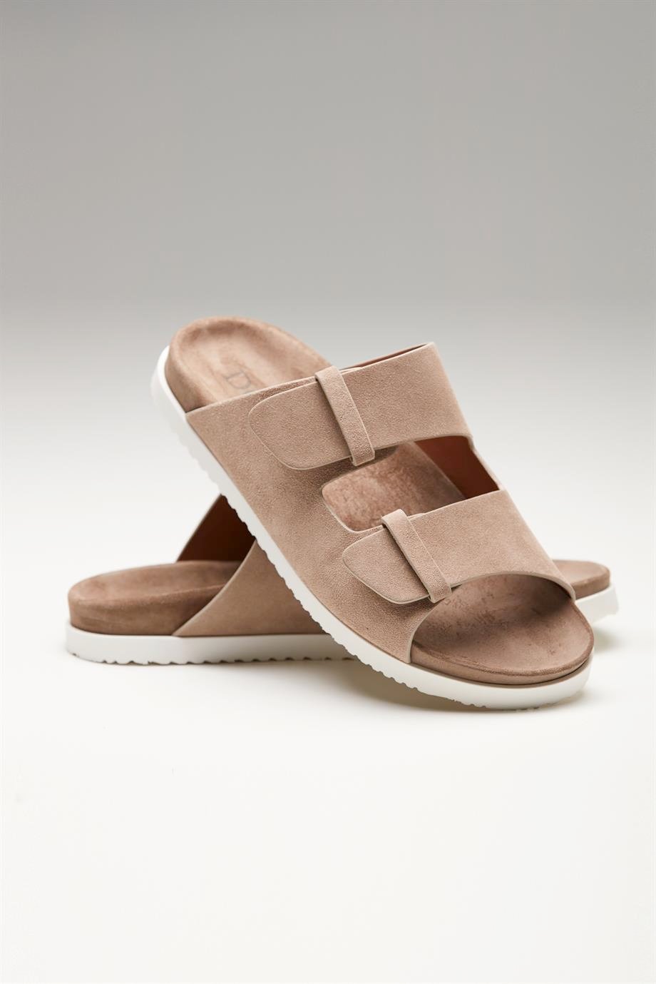 Bej Bantlı Erkek Deri Sandalet - Image 2