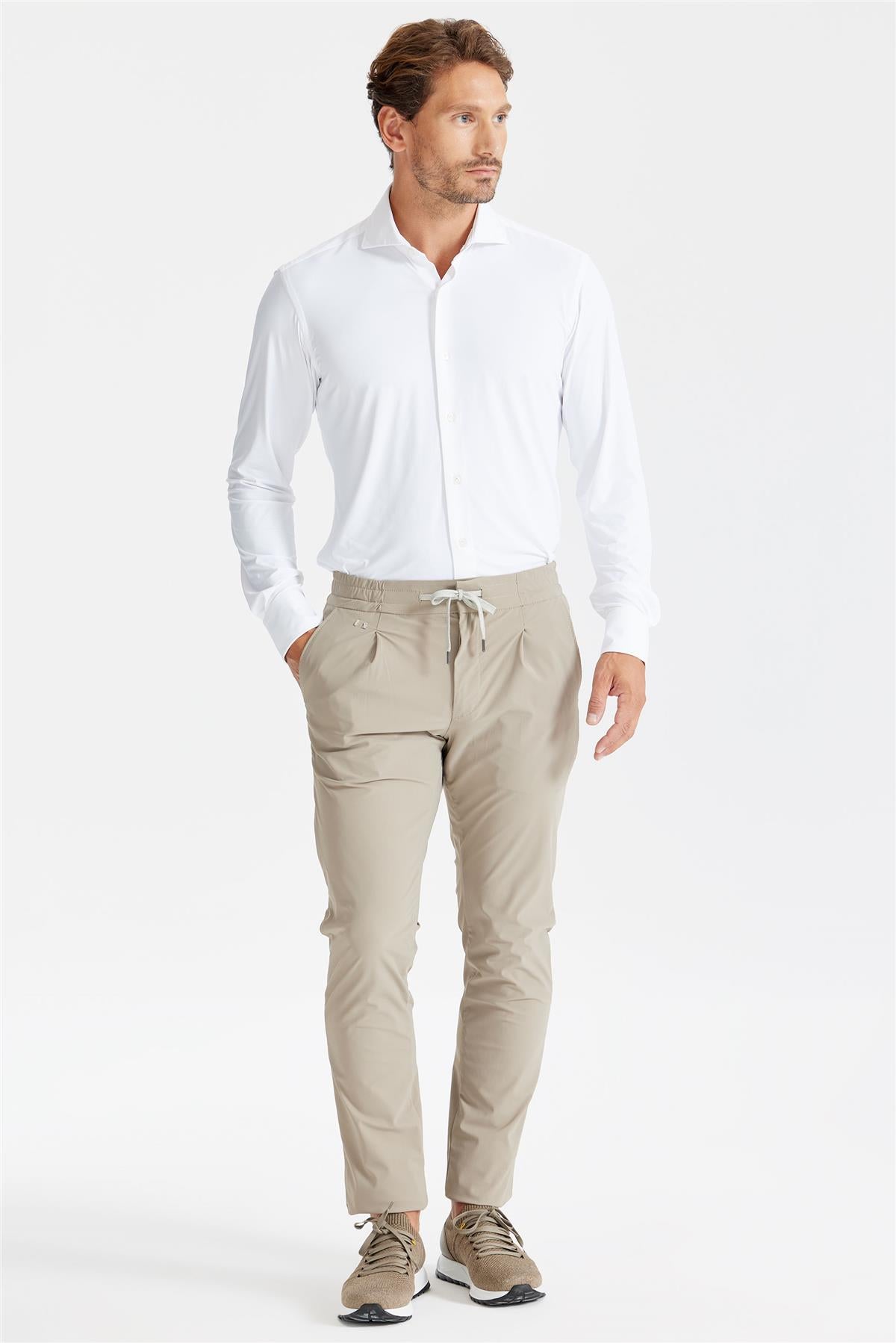Bej Beli Kordonlu Teknik Pantolon - 4