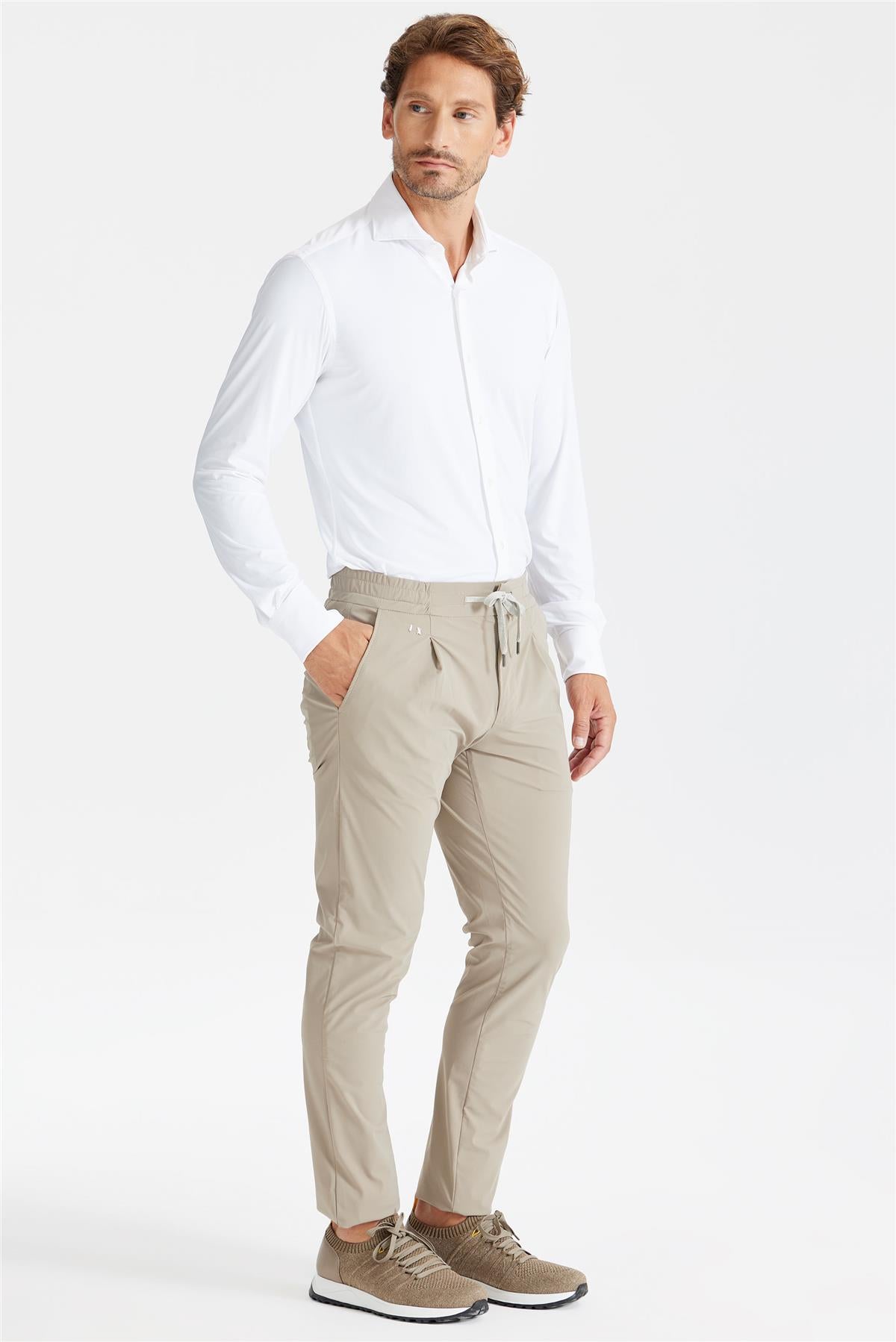 Bej Beli Kordonlu Teknik Pantolon - 5