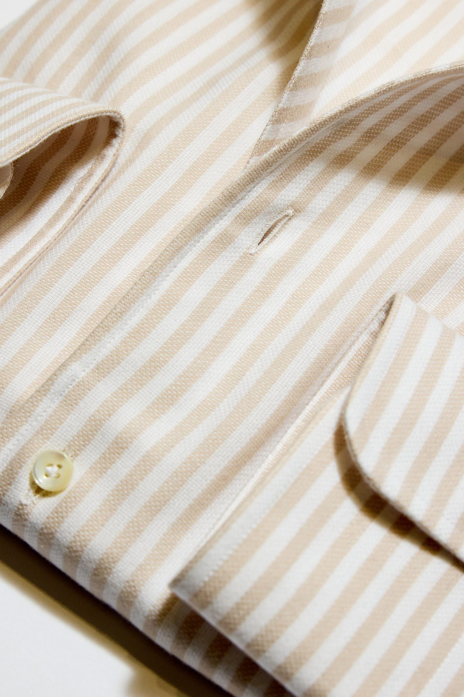 Bej Beyaz Çizgili One-Piece Pamuk Gömlek