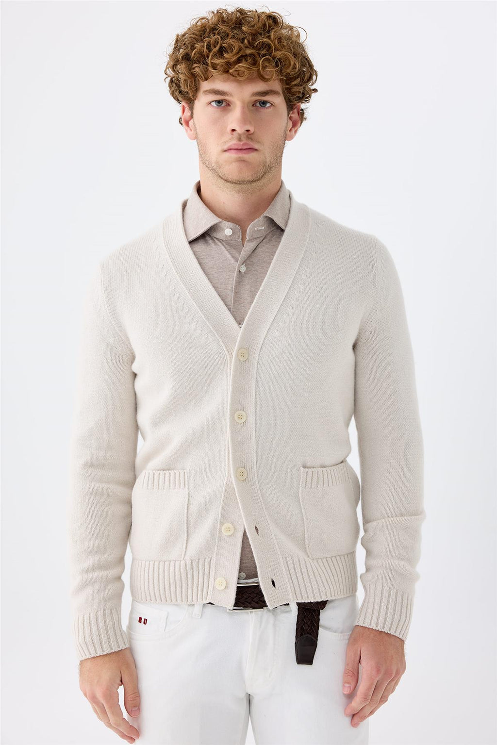 Bej Düğmeli Kaşmir Hırka - Image 1