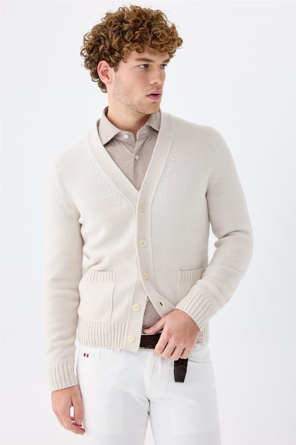 Bej Düğmeli Kaşmir Hırka - Image 3