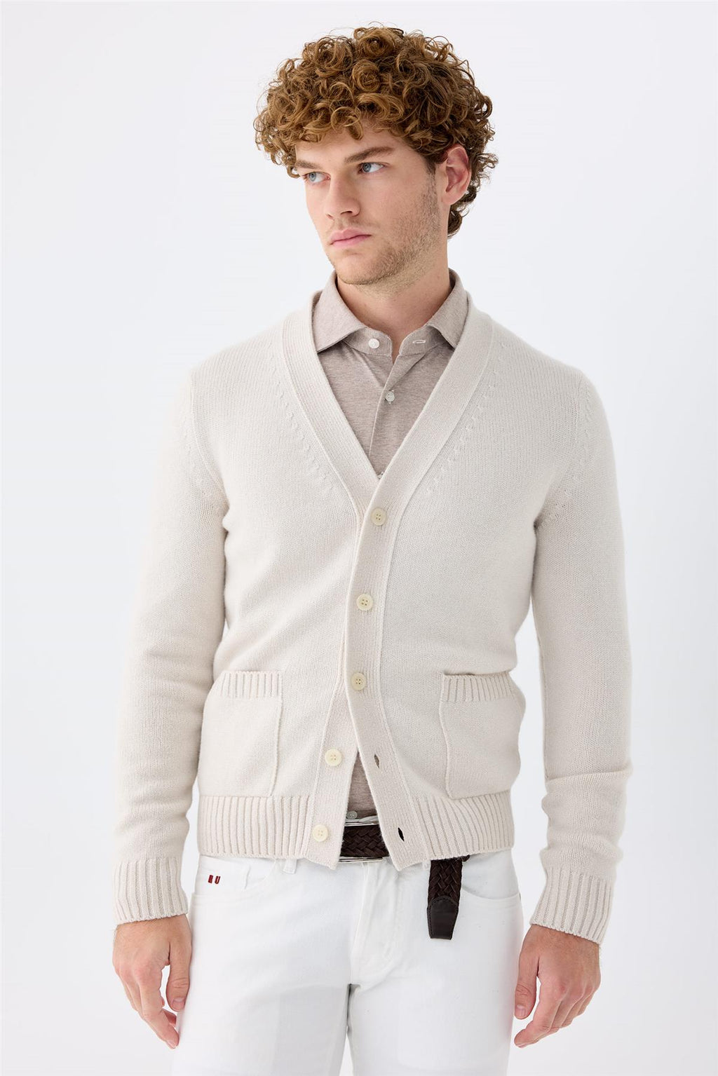 Bej Düğmeli Kaşmir Hırka - Image 2