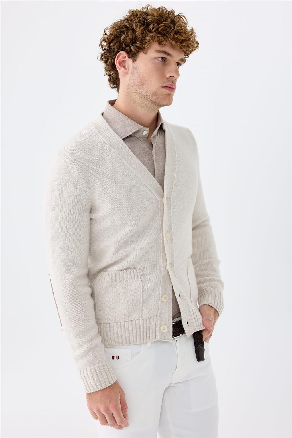 Bej Düğmeli Kaşmir Hırka - Image 4