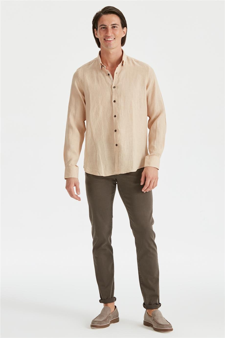Bej Erkek Keten Gömlek - Image 1