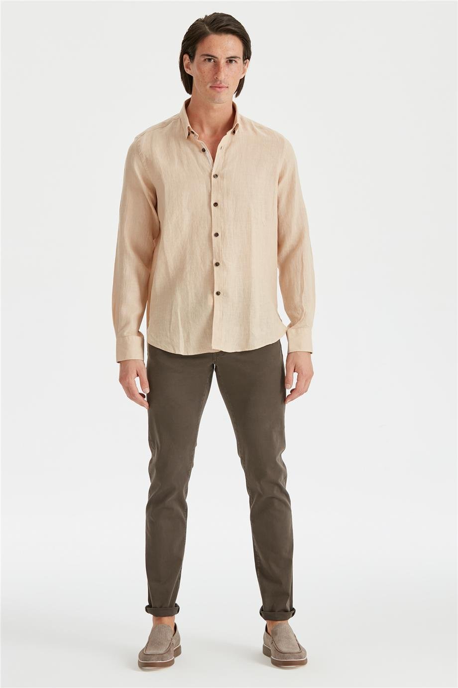 Bej Erkek Keten Gömlek - Image 3
