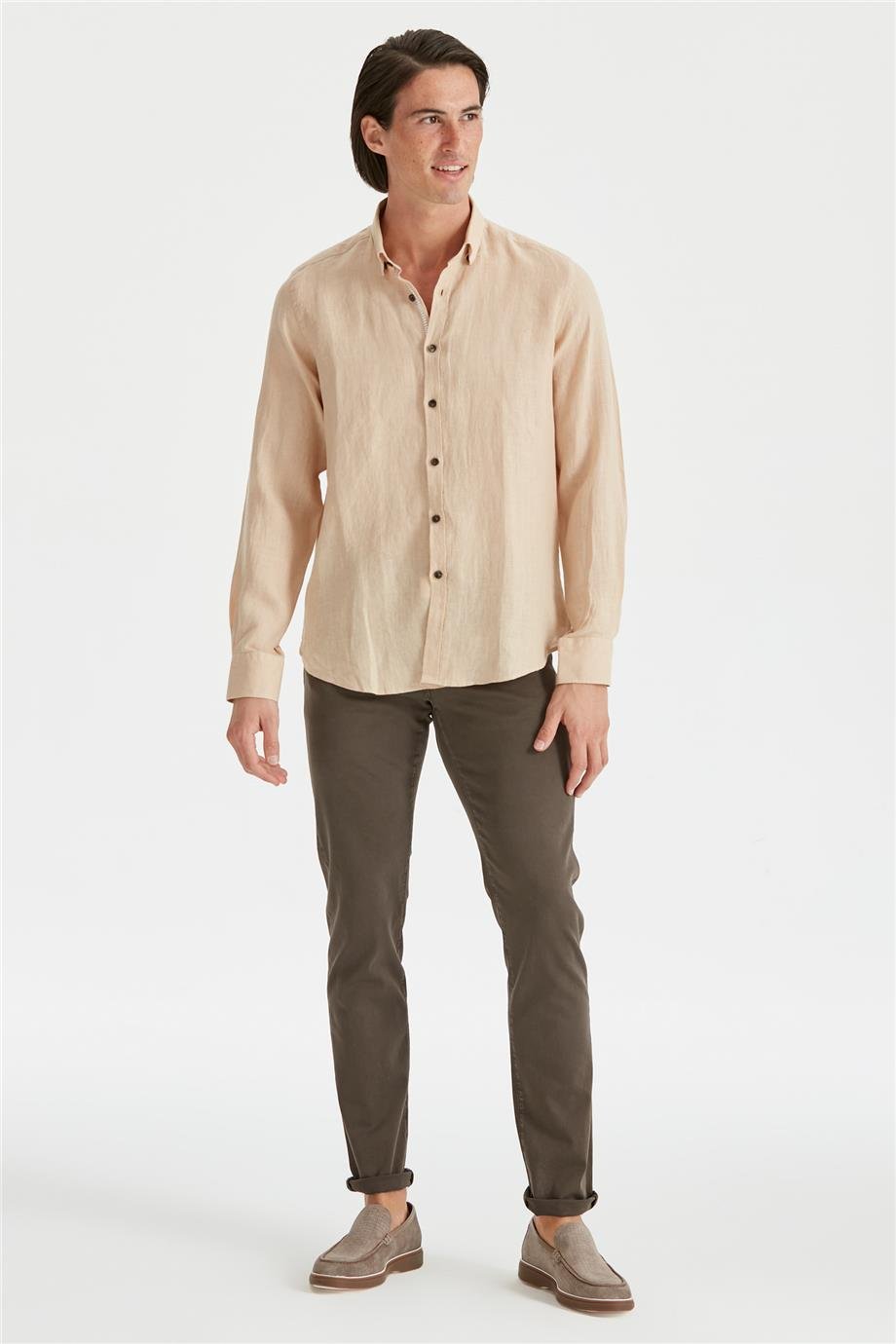 Bej Erkek Keten Gömlek - Image 2