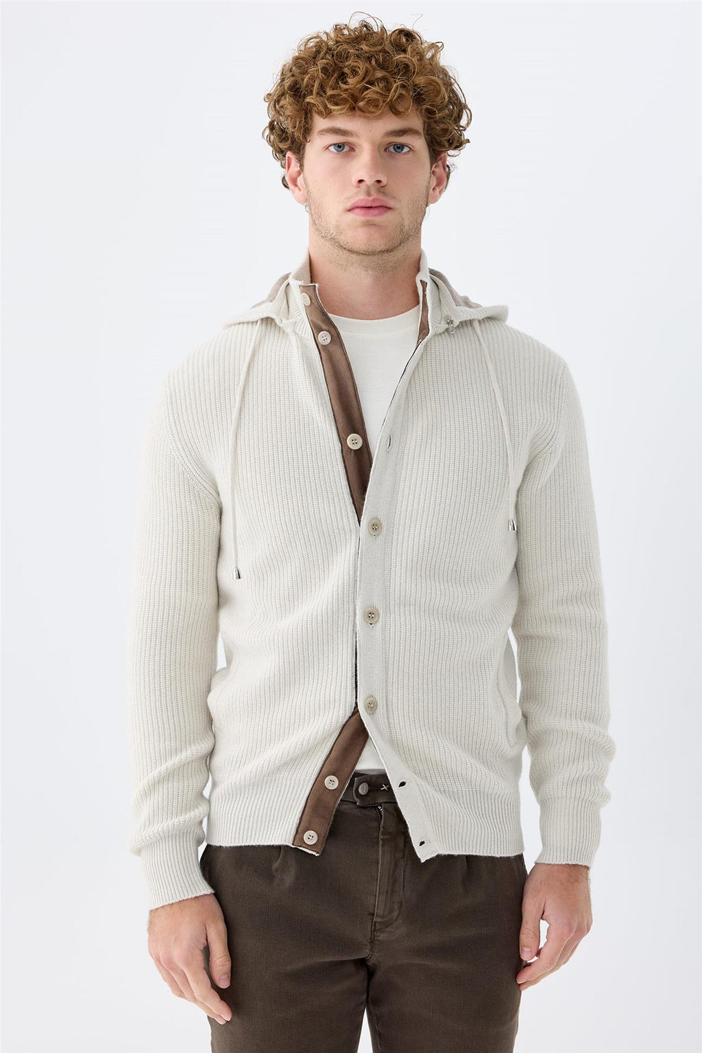 Bej Kapüşonlu Kaşmir Hırka - Image 2