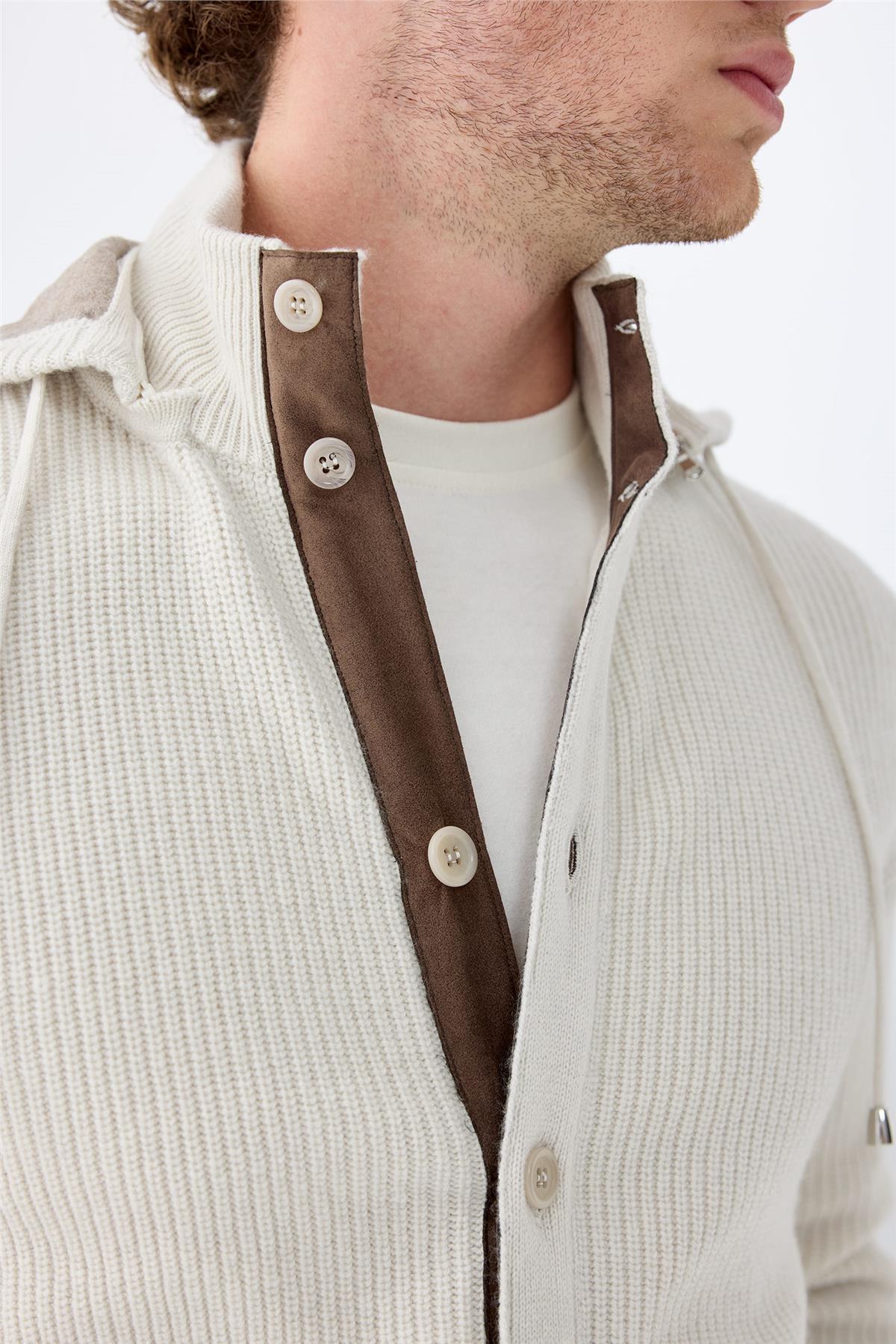 Bej Kapüşonlu Kaşmir Hırka - Image 5