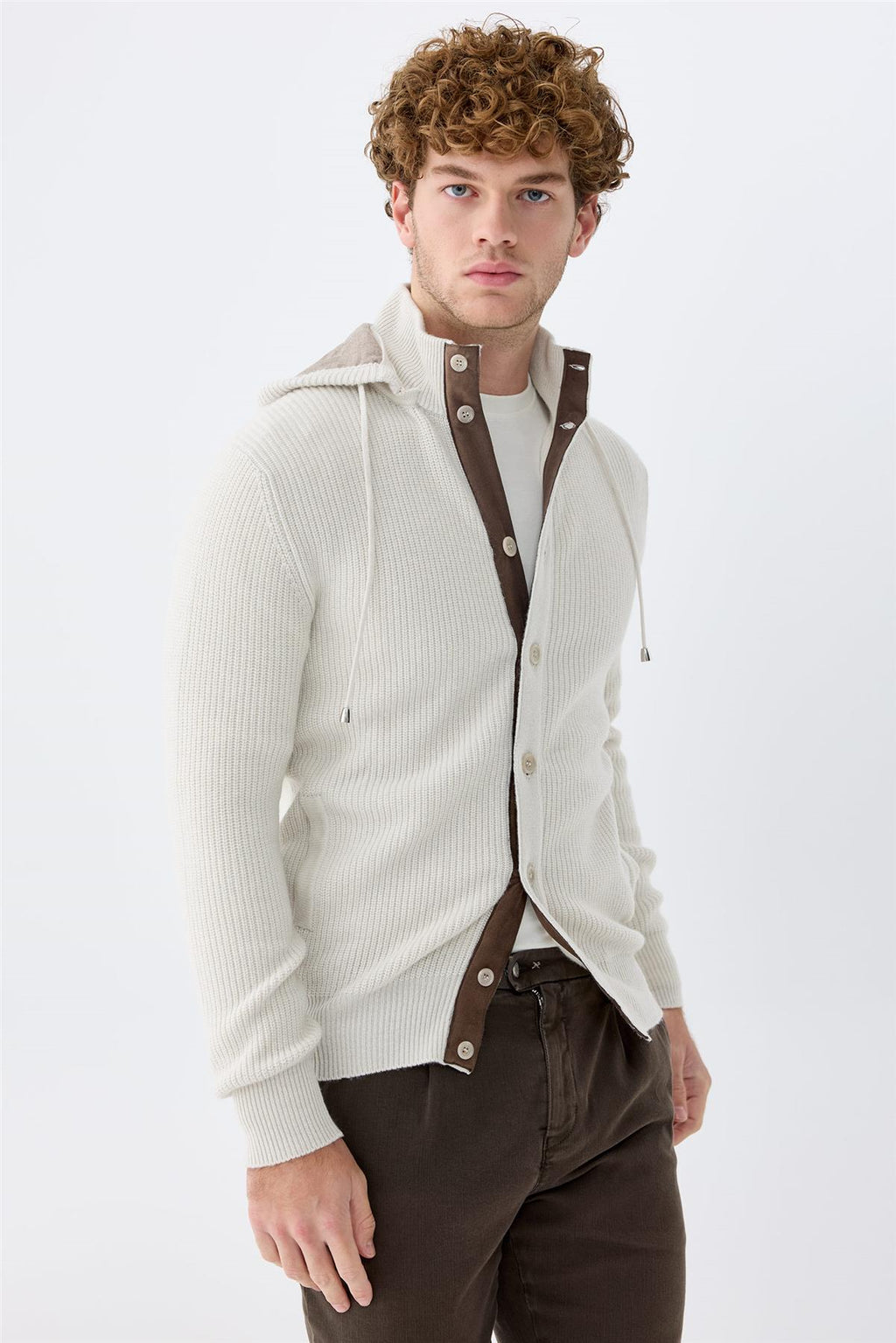 Bej Kapüşonlu Kaşmir Hırka - Image 4