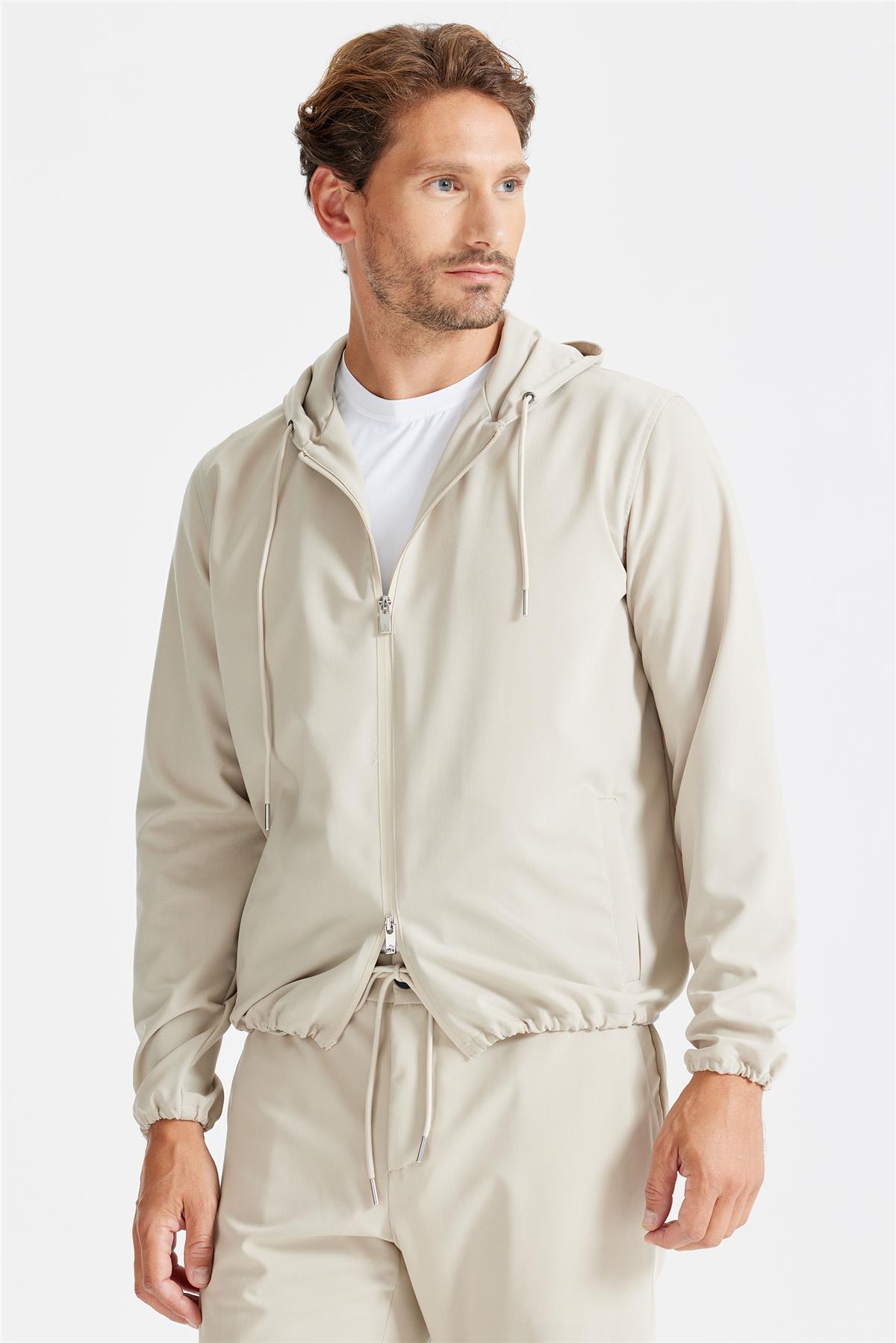 Bej Kapüşonlu Spor Mont - Image 4