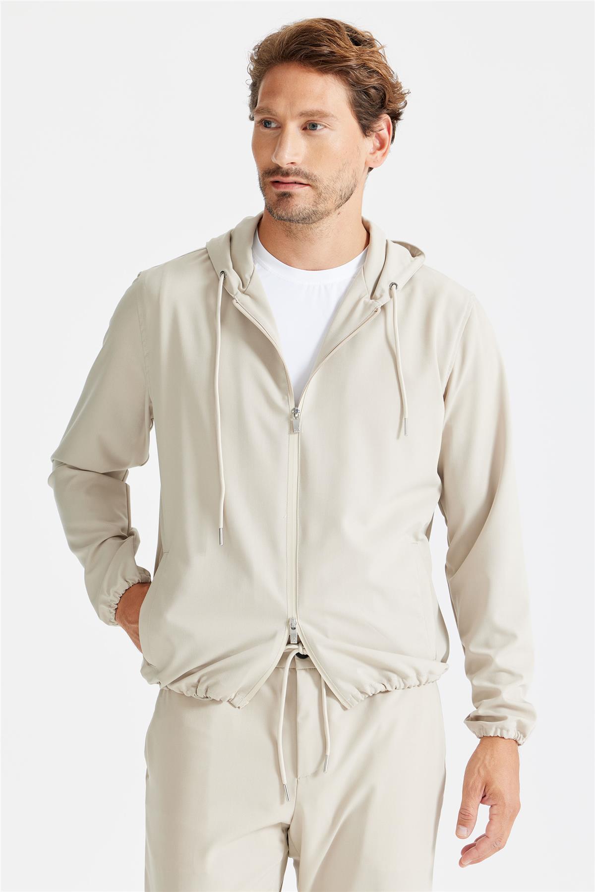 Bej Kapüşonlu Spor Mont - Image 3