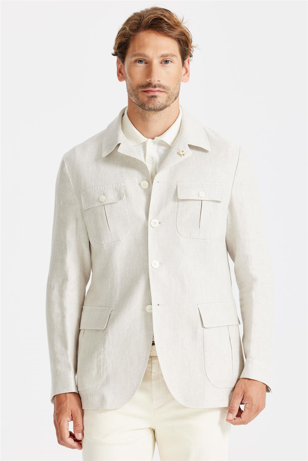 Bej Keten Safari Ceket - Image 4