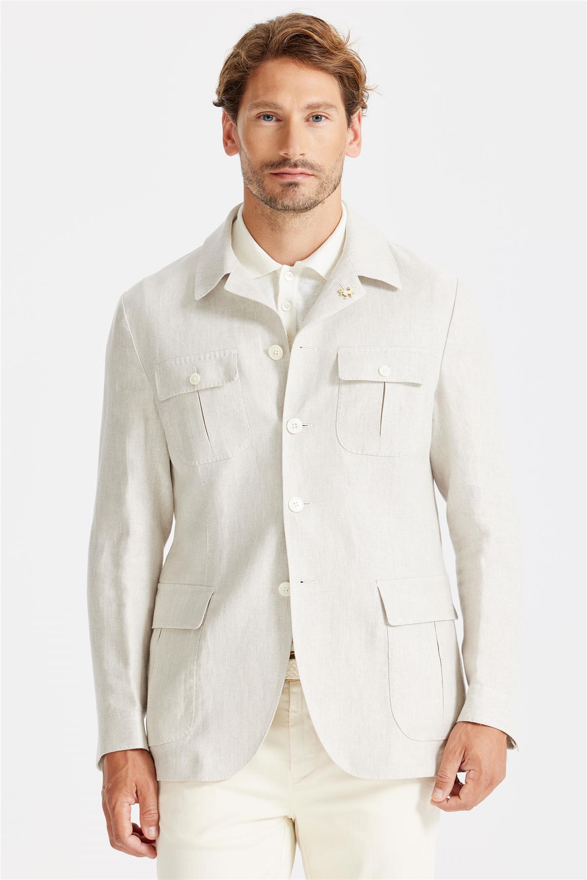 Bej Keten Safari Ceket - Image 4